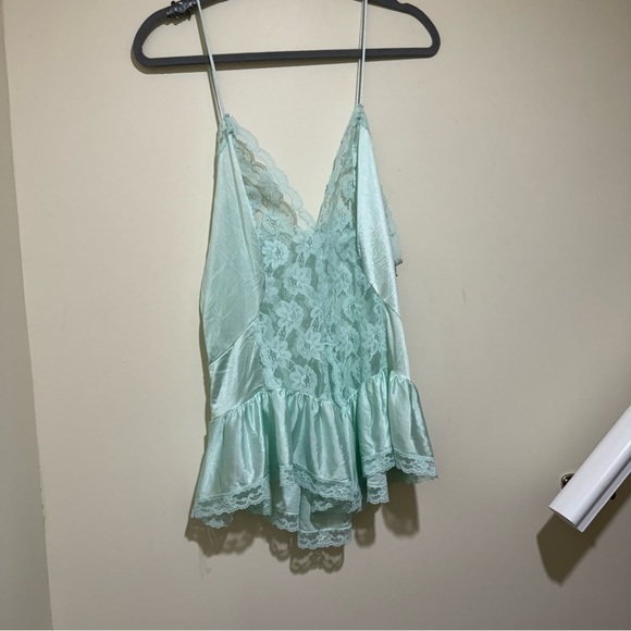 Women’s Vintage Val Mode Blue Lace Sheer Silky Sexy Lingerie Tank Top Size: L - Picture 3 of 15